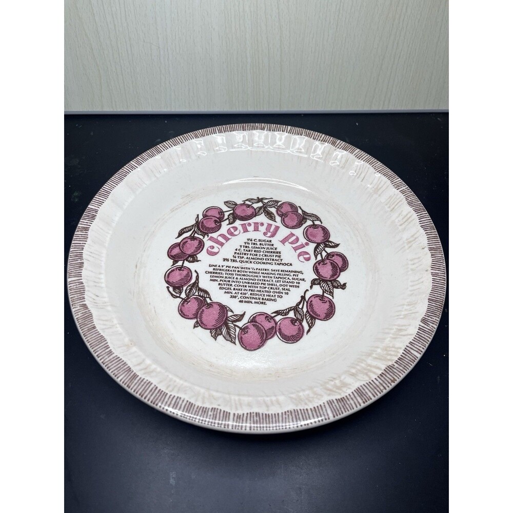 Vintage Royal China Jeannette Cherry Pie Deep Dish Pie Plate 11" with Recipe